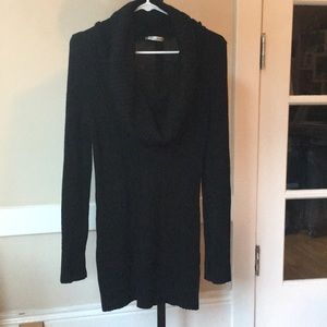 Long tight sweater turndown collar cowl neck